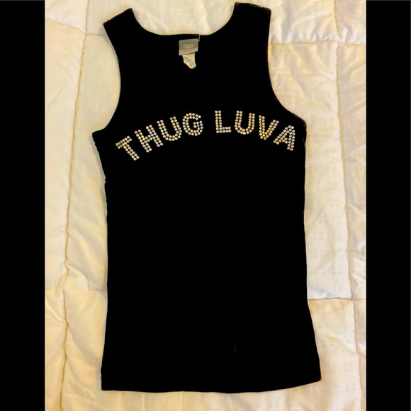 COPY - Black Tank top “THUG LUVA” blinged out runs sm - Picture 1 of 1